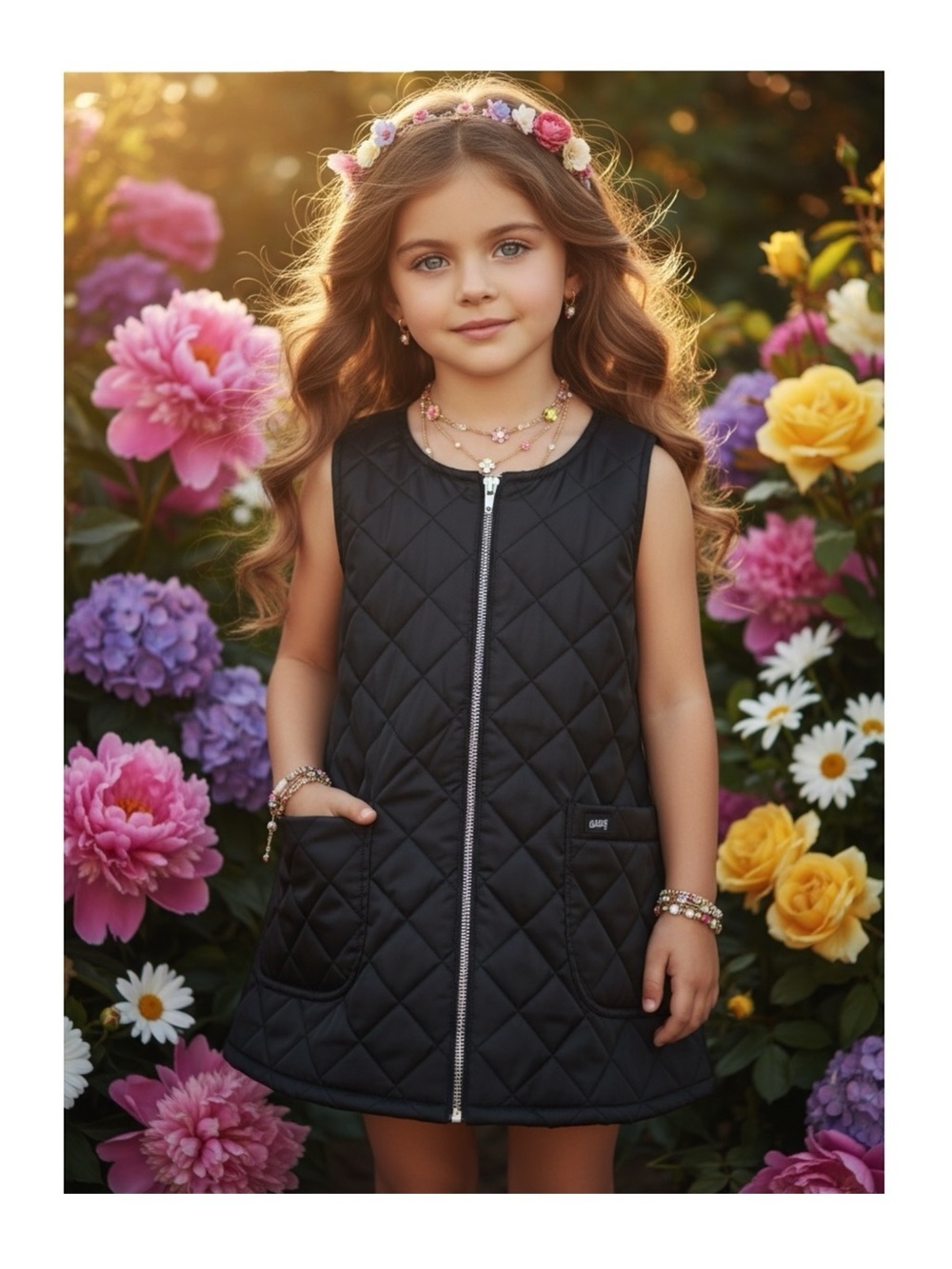 Baby Guess ❤︎︎ Quilted A Line Zip Sleeveless Mini Dress ❤︎︎ Shiny Black ❤︎︎ 3Y